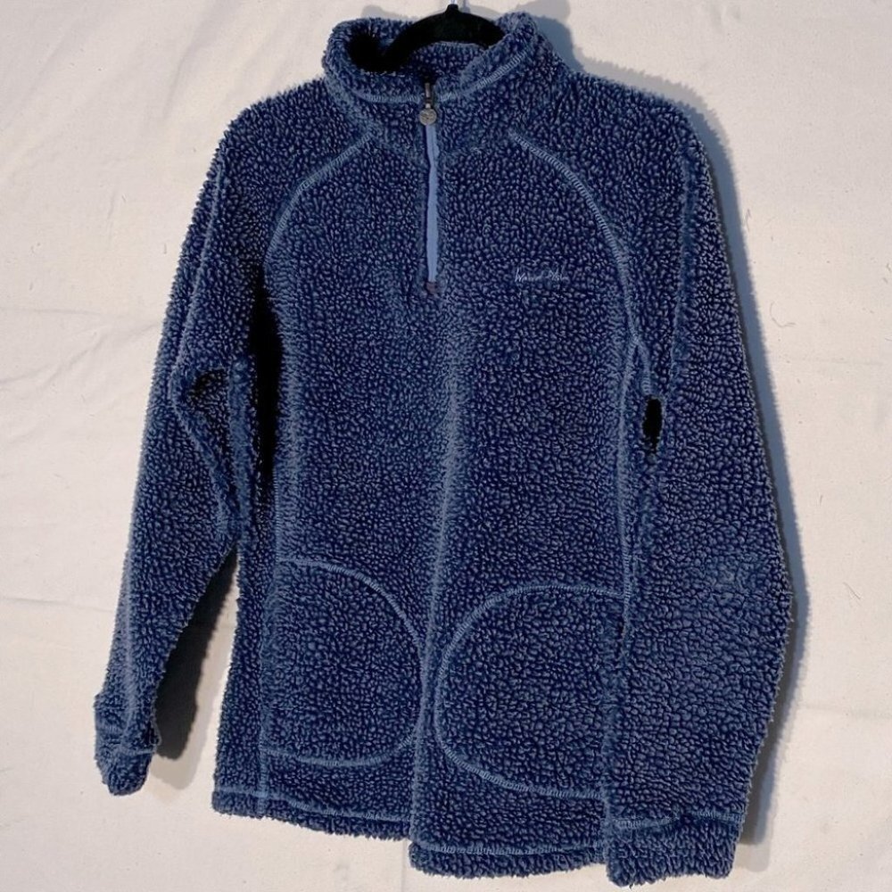Weird Fish Navy Blue Fleece Sherpa Teddy 1/4 Zip Mock Neck Sweater UK 12